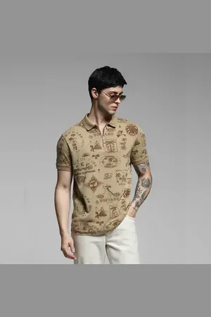 JACK & JONES Brown Printed Cotton Polo