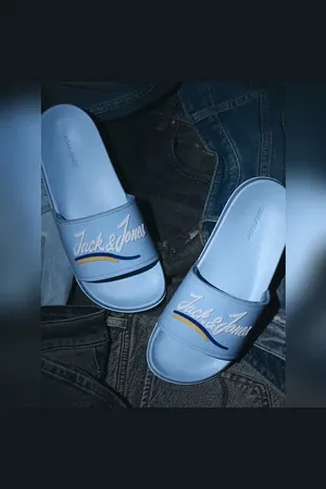 JACK & JONES Light Blue Cursive Logo Pool Sliders