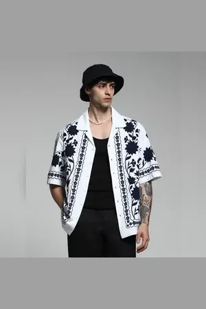 JACK & JONES White Printed Oversized Shirt