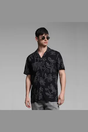 JACK & JONES Black Printed Viscose Comfort Fit Shirt