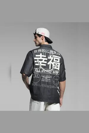 JACK & JONES SmileyWorld Grey Printed Oversized Shirt