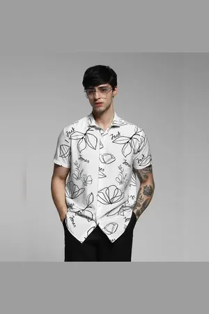 JACK & JONES White Printed Viscose Shirt