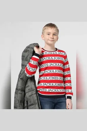 JACK & JONES Red Striped Logo Text Pullover