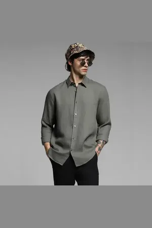 JACK & JONES Green Linen Full Sleeves Shirt