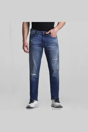 JACK & JONES Blue Low Rise Distressed Tim Slim Jeans