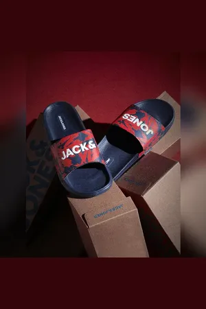 JACK & JONES Blue Abstract Logo Print Pool Sliders