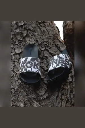 JACK & JONES Black Camo Embroidered Logo Pool Sliders