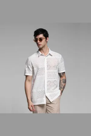 JACK & JONES White Schiffli Embroidered Shirt