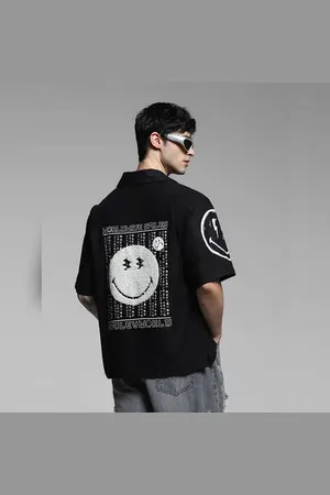 JACK & JONES SmileyWorld Black Printed Oversized Shirt