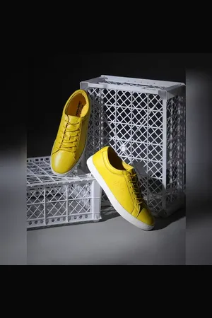 JACK & JONES Yellow Leather Lace-Up Sneakers