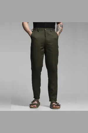JACK & JONES Olive Green Mid Rise Cotton Pants