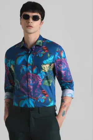 JACK & JONES Dark Blue Printed Full Sleeves Shirt