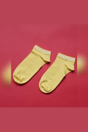 JACK & JONES Yellow Logo Print Ankle Length Socks