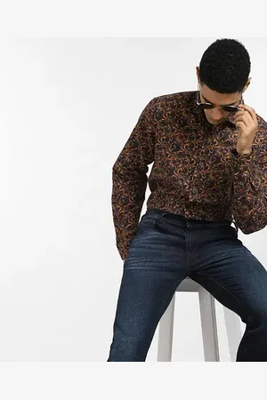 JACK & JONES Brown Abstract Print Full Sleeves Shirt