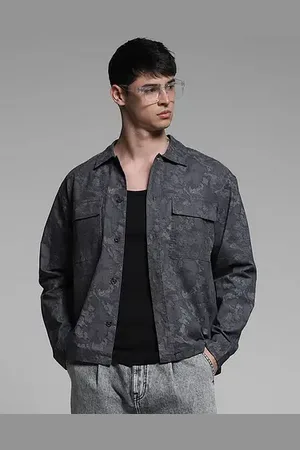 JACK & JONES Dark Grey Printed Cotton Overshirt