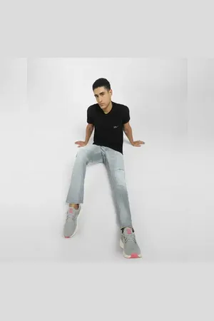 JACK & JONES Grey Low Rise Distressed Tim Regular Jeans