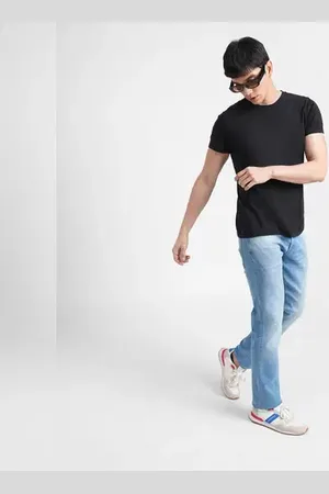 JACK & JONES Light Blue Mid Rise Clark Regular Fit Jeans