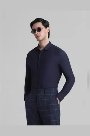 JACK & JONES Navy Blue Knitted Full Sleeves Shirt