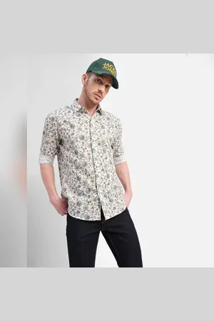 JACK & JONES White Floral Print Full Sleeves Shirt