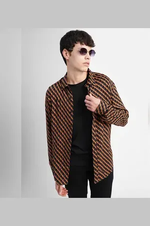 JACK & JONES Orange Printed Full Sleeves Shirt