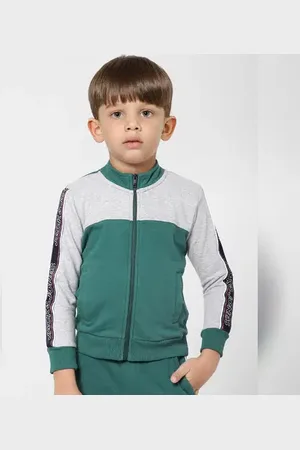 JACK & JONES BOYS Green Colourblocked Zip Up Sweatshirt