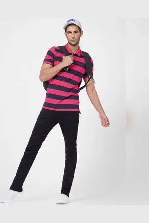 JACK & JONES Purple Striped Polo T-shirt