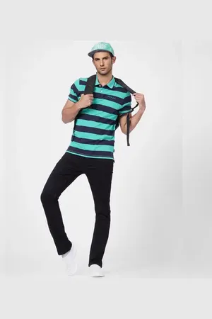 JACK & JONES Green Striped Polo T-shirt