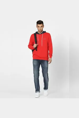 JACK & JONES Red Colourblocked Hooded Sweatshirt