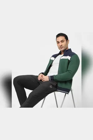 JACK & JONES Green Colourblocked Zip-Up Sweatshirt