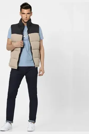 JACK & JONES Beige Sleeveless Puffer Winter Jacket