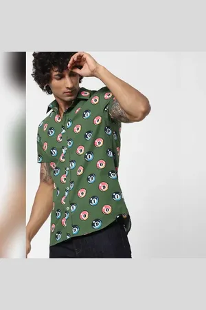 JACK & JONES Green Billiards Print Half Sleeves Shirt