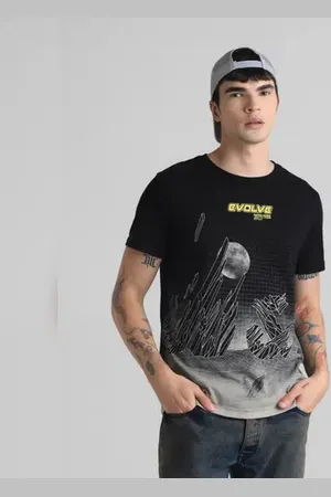 JACK & JONES Black Printed Crew Neck T-shirt