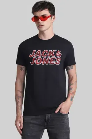 JACK & JONES Black Logo Print Crew Neck T-shirt