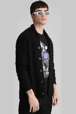 JACK & JONES Black Knit Shawl Neck Cardigan