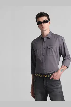 JACK & JONES Grey Cotton Full Sleeves Shirt