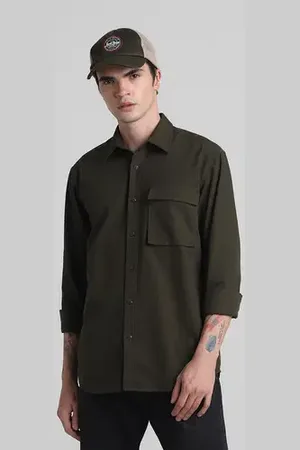 JACK & JONES Green Cotton Full Sleeves Shirt