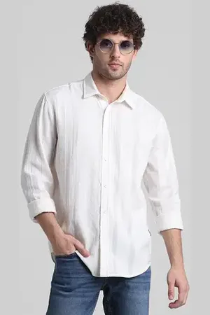 JACK & JONES White Printed Textured Weave Shirt
