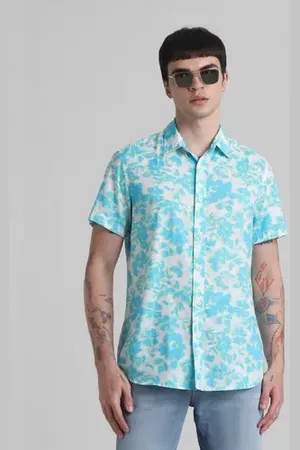 JACK & JONES Blue Floral Short Sleeves Shirt