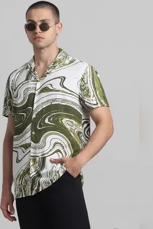 JACK & JONES Green Abstract Print Short Sleeves Shirt