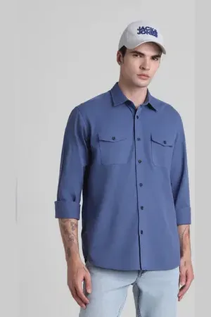 JACK & JONES Blue Cotton Full Sleeves Shirt
