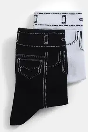 JACK & JONES Pack Of 2 Mid-Length Denim Style Socks - Black & White