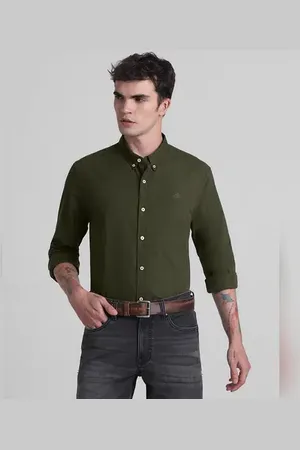 JACK & JONES Green Cotton Full Sleeves Shirt
