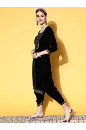 Buy Women Cream-Coloured & Black Self Design Kurta with Dhoti Pants online  | Looksgud.in