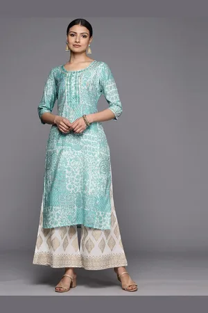 Libas Blue Printed Silk Straight Kurta