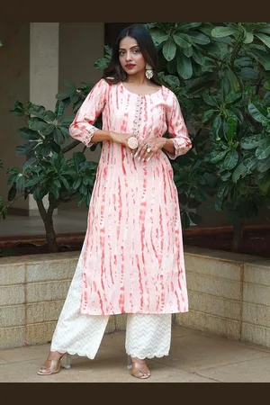 Libas Peach Printed Silk Straight Kurta