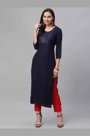 Libas Blue Embroidered Rayon Kurta