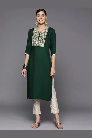 Libas Green Yoke Design Wool Straight Kurta