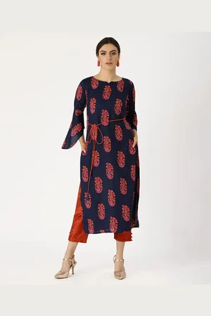 Libas Buy Blue Printed Rayon Kurta - 7143-XS | Ethnic Wear Online