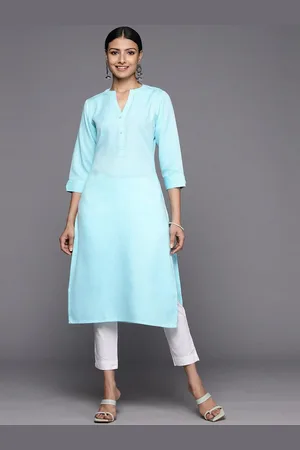 Libas Blue Solid Rayon Straight Kurta