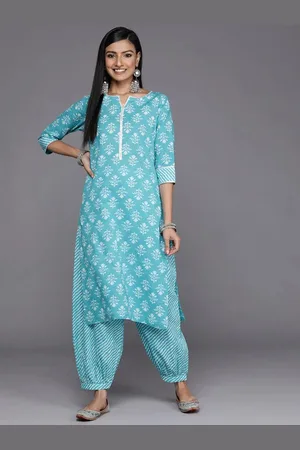 Libas Blue Printed Cotton Straight Kurta